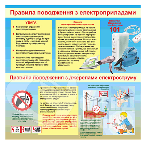 Стенд "Правила поводження з електроприладами та джерелами електроструму" - stend-ukraine.com