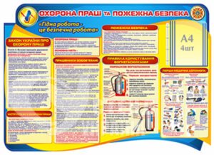 Стенд «Охорона праці та пожежна безпека» з перекидною системою на 4 кишені