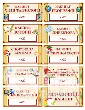 Кабінетні таблички на шкільні кабінети